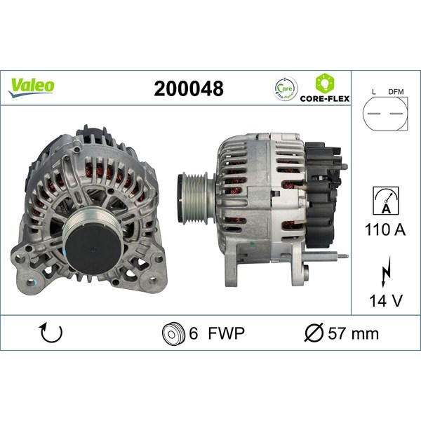 Generator 14V 110A Valeo Valeo core-flex 200048 VALEO