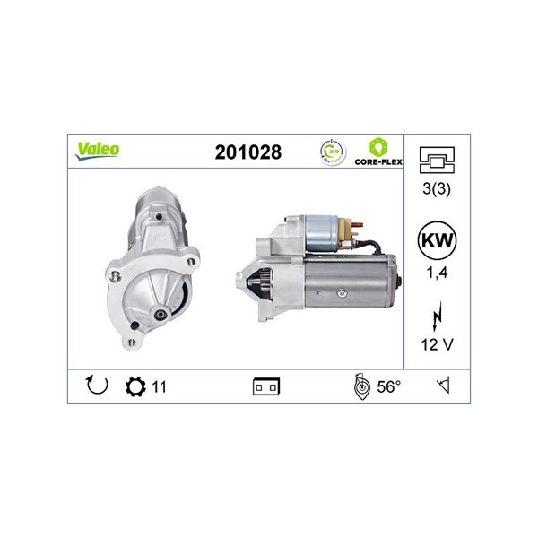 Startmotor 12V Valeo Valeo core-flex 201028 VALEO