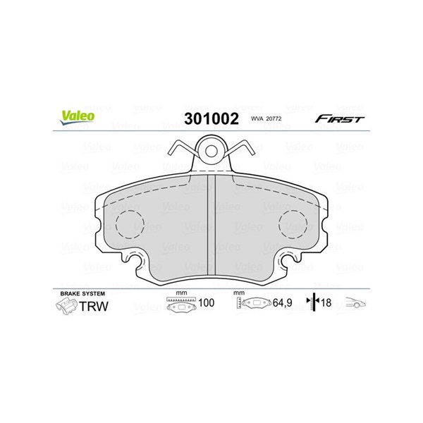 Bromsbeläggsats, Framaxel Valeo 301002 VALEO