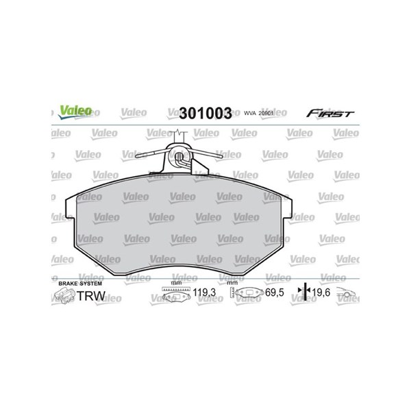 Bromsbeläggsats Ventilerad, Framaxel Valeo 301003 VALEO