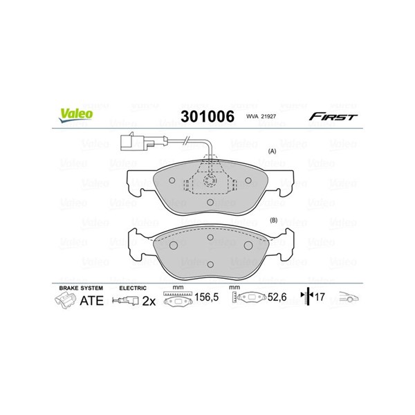 Bromsbeläggsats, Framaxel Valeo 301006 VALEO
