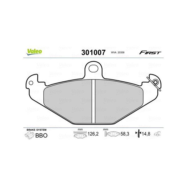 Bromsbeläggsats, Bakaxel Valeo 301007 VALEO