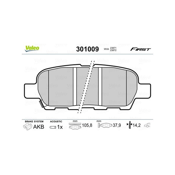 Bromsbeläggsats, Bakaxel Valeo 301009 VALEO