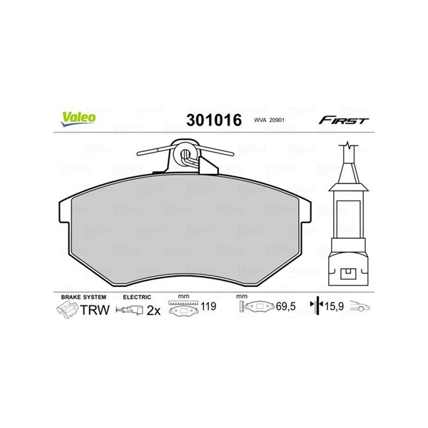 Bromsbeläggsats, Framaxel Valeo 301016 VALEO