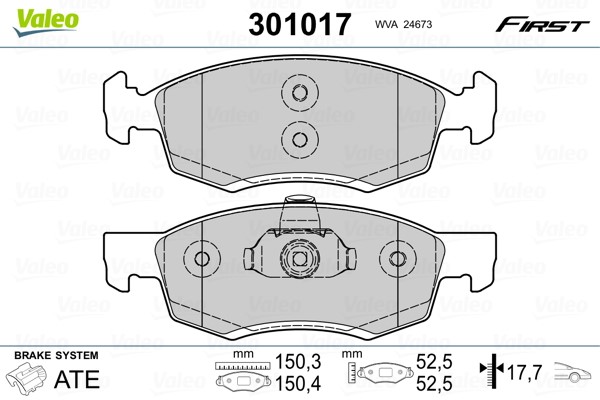 Bromsbeläggsats, Framaxel Valeo 301017 VALEO