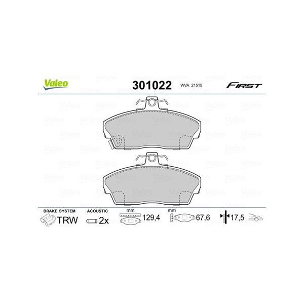 Bromsbeläggsats, Framaxel Valeo 301022 VALEO