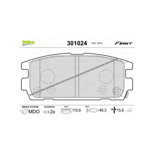 Bromsbeläggsats, Bakaxel Valeo 301024 VALEO