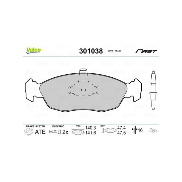 Bromsbeläggsats, Framaxel Valeo 301038 VALEO