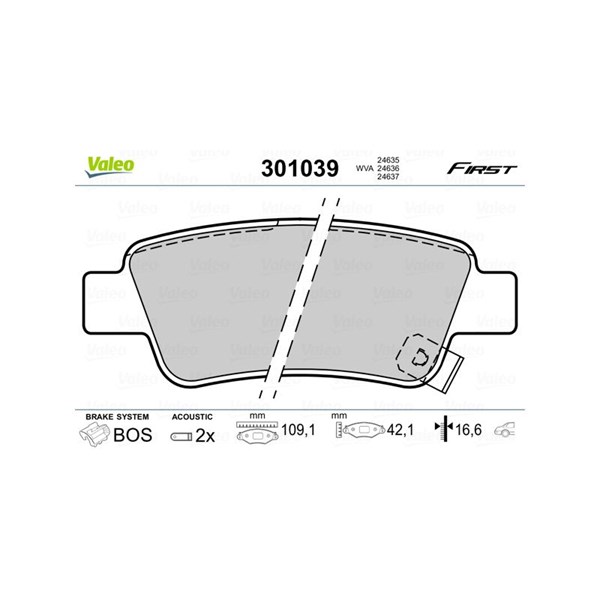 Bromsbeläggsats, Bakaxel Valeo 301039 VALEO