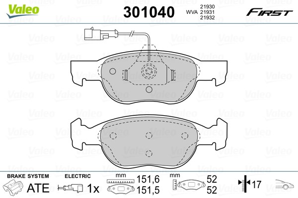 Bromsbeläggsats, Framaxel Valeo 301040 VALEO