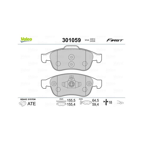 Bromsbeläggsats, Framaxel Valeo 301059 VALEO Bromsbeläggsats, Framaxel Valeo 301059 VALEO