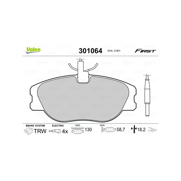 Bromsbeläggsats, Framaxel Valeo 301064 VALEO