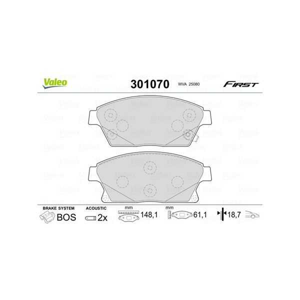 Bromsbeläggsats, Framaxel Valeo 301070 VALEO