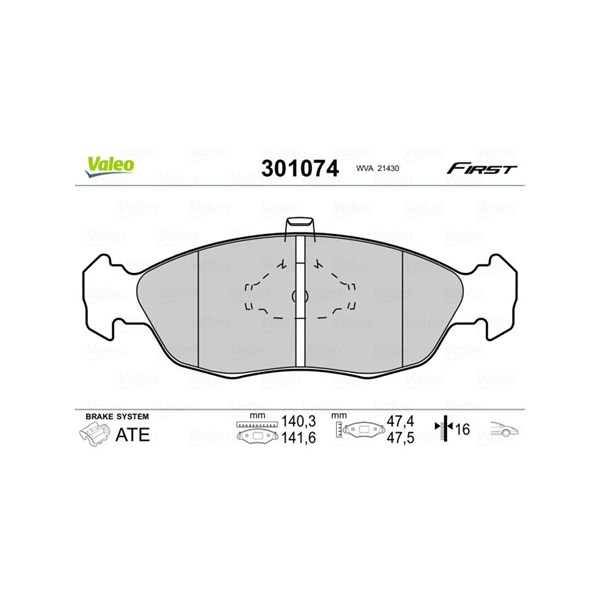 Bromsbeläggsats, Framaxel, Bakaxel Valeo 301074 VALEO