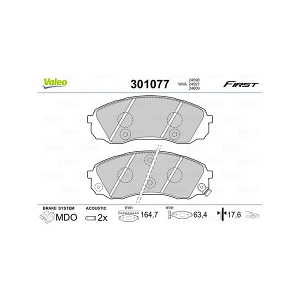 Bromsbeläggsats, Framaxel Valeo 301077 VALEO