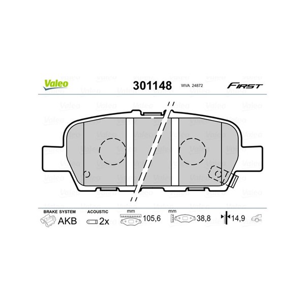 Bromsbeläggsats, Bakaxel Valeo 301148 VALEO