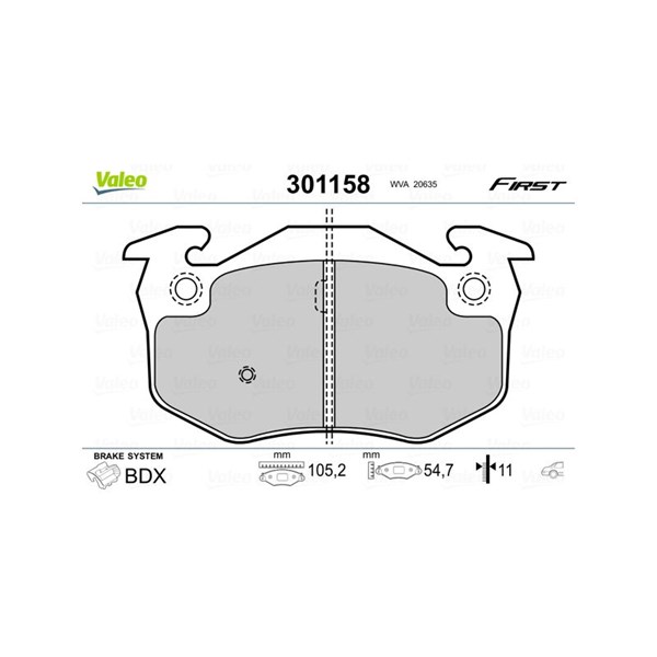 Bromsbeläggsats, Bakaxel Valeo 301158 VALEO