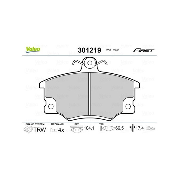 Bromsbeläggsats, Framaxel Valeo 301219 VALEO