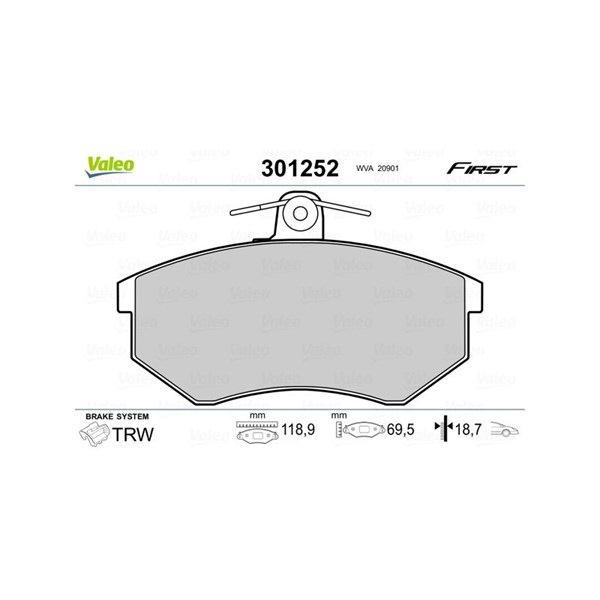 Bromsbeläggsats Solid, Framaxel Valeo 301252 VALEO