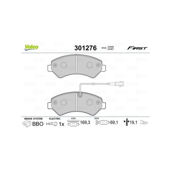Bromsbeläggsats, Framaxel Valeo 301276 VALEO