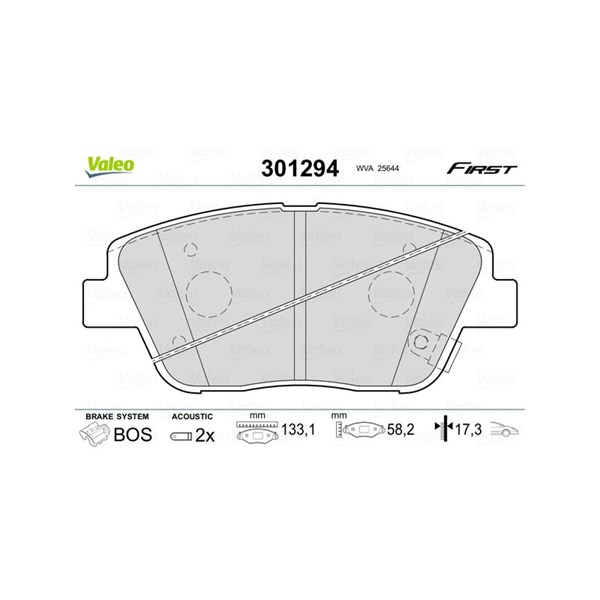 Bromsbeläggsats, Framaxel Valeo 301294 VALEO Bromsbeläggsats, Framaxel Valeo 301294 VALEO