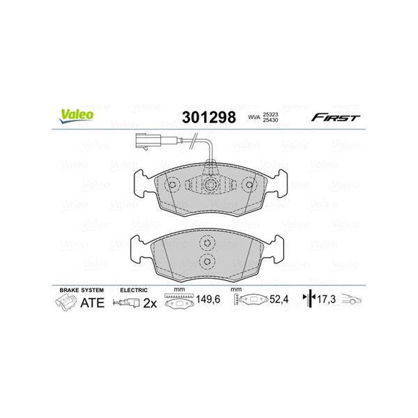 Bromsbeläggsats, Framaxel Valeo 301298 VALEO Bromsbeläggsats, Framaxel Valeo 301298 VALEO