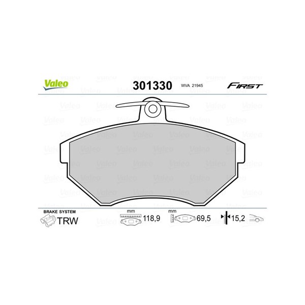 Bromsbeläggsats Ventilerad, Framaxel Valeo 301330 VALEO