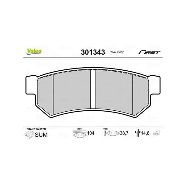 Bromsbeläggsats, Bakaxel, Framaxel Valeo 301343 VALEO