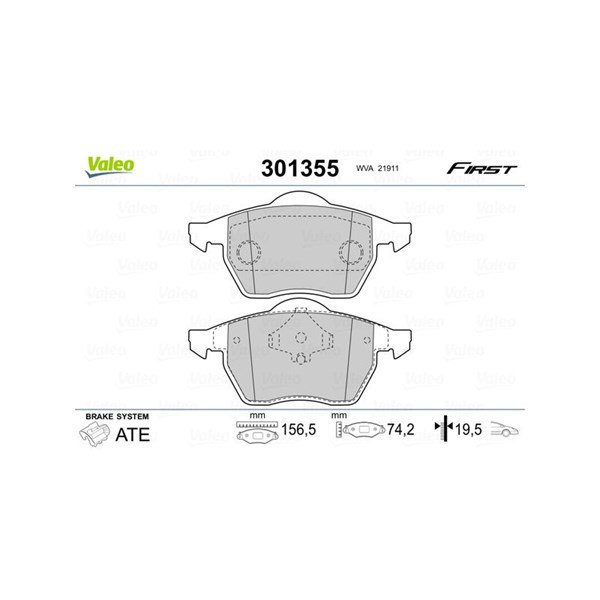 Bromsbeläggsats, Framaxel, Bakaxel Valeo 301355 VALEO