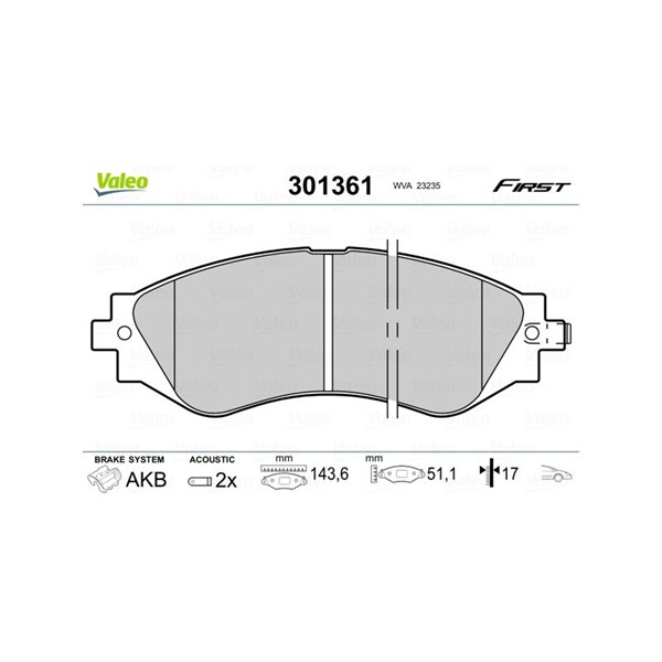 Bromsbeläggsats, Framaxel Valeo 301361 VALEO