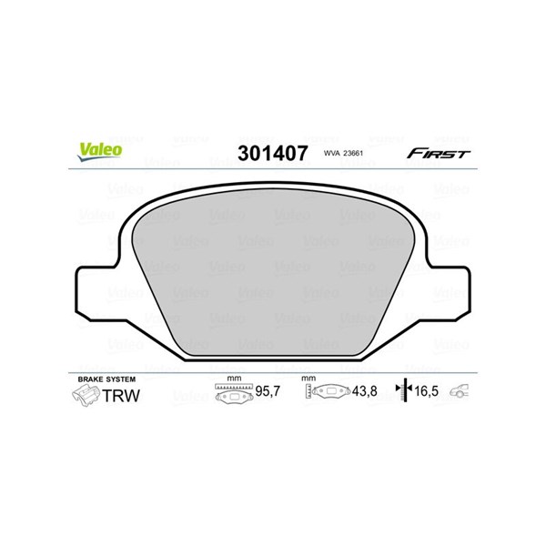Bromsbeläggsats, Bakaxel Valeo 301407 VALEO