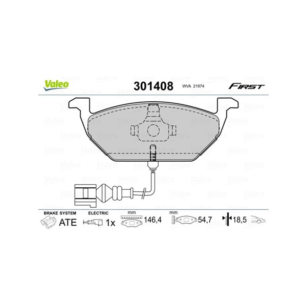 Bromsbeläggsats, Framaxel Valeo 301408 VALEO