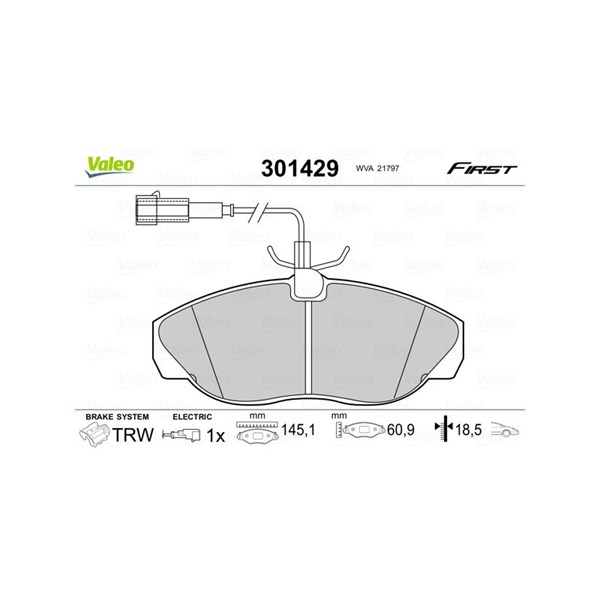 Bromsbeläggsats, Framaxel, Bakaxel Valeo 301429 VALEO