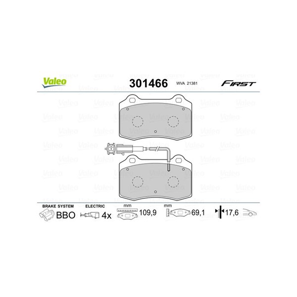 Bromsbeläggsats, Framaxel Valeo 301466 VALEO