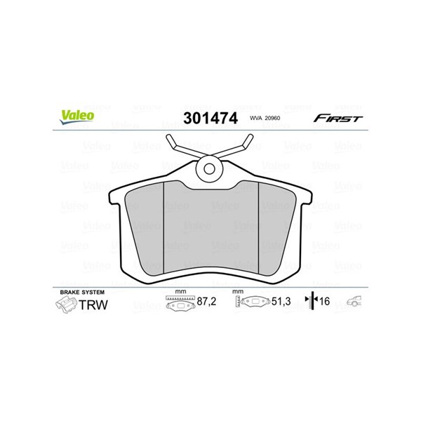 Bromsbeläggsats, Bakaxel, Framaxel Valeo 301474 VALEO Bromsbeläggsats, Bakaxel, Framaxel Valeo 301474 VALEO