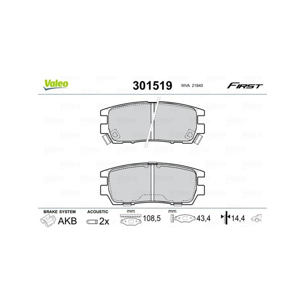 Bromsbeläggsats, Bakaxel Valeo 301519 VALEO