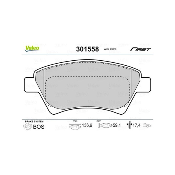 Bromsbeläggsats, Framaxel Valeo 301558 VALEO