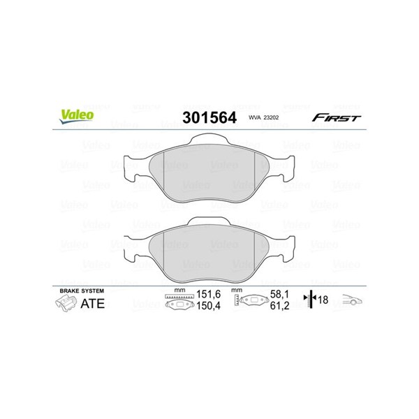 Bromsbeläggsats, Framaxel Valeo 301564 VALEO