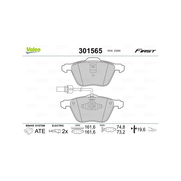Bromsbeläggsats, Framaxel Valeo 301565 VALEO
