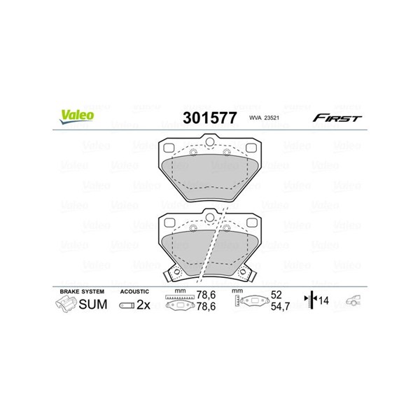 Bromsbeläggsats, Bakaxel Valeo 301577 VALEO