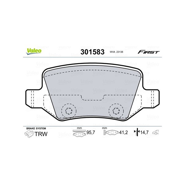 Bromsbeläggsats, Bakaxel Valeo 301583 VALEO