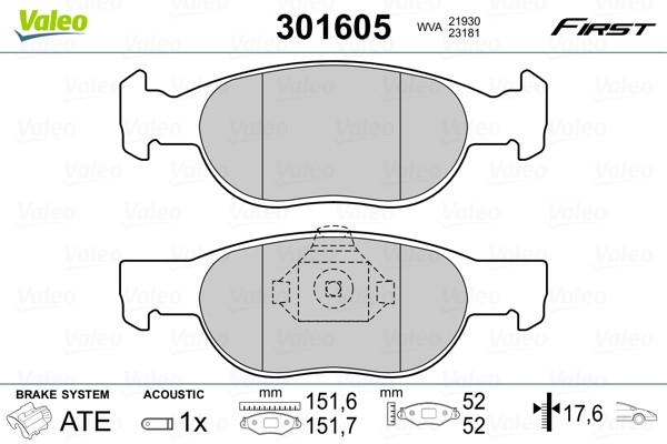 Bromsbeläggsats, Framaxel Valeo 301605 VALEO
