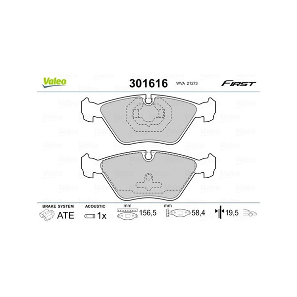 Bromsbeläggsats, Framaxel, Bakaxel Valeo 301616 VALEO