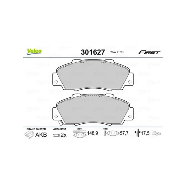 Bromsbeläggsats, Framaxel Valeo 301627 VALEO