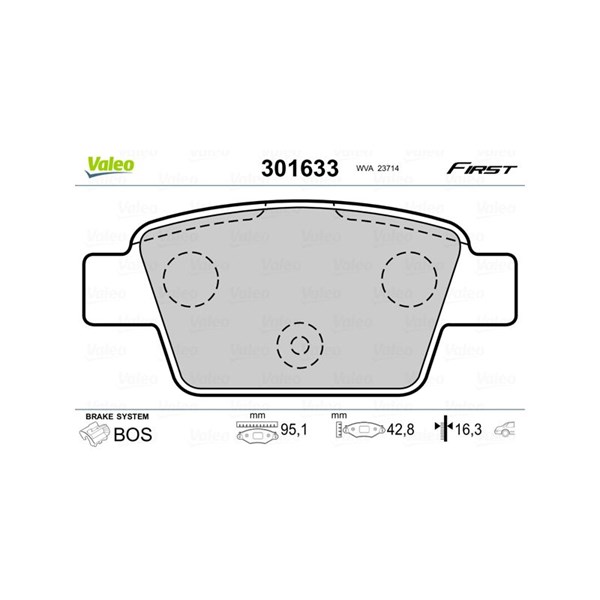 Bromsbeläggsats, Bakaxel Valeo 301633 VALEO