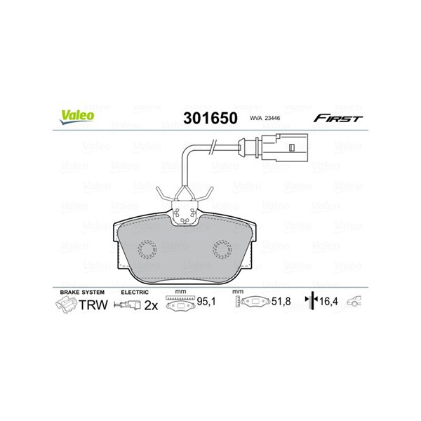 Bromsbeläggsats, Bakaxel Valeo 301650 VALEO