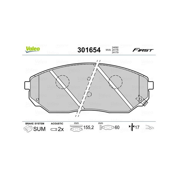 Bromsbeläggsats, Framaxel Valeo 301654 VALEO