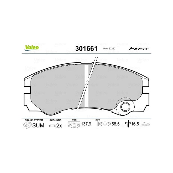 Bromsbeläggsats, Framaxel Valeo 301661 VALEO Bromsbeläggsats, Framaxel Valeo 301661 VALEO
