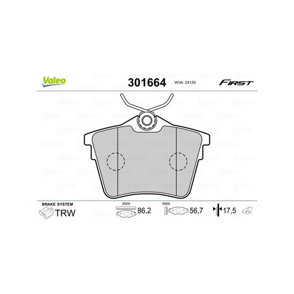 Bromsbeläggsats, Bakaxel, Framaxel Valeo 301664 VALEO