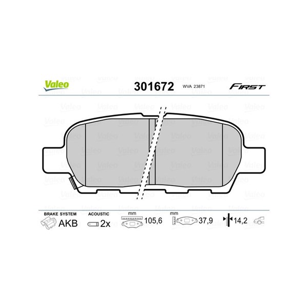 Bromsbeläggsats, Bakaxel Valeo 301672 VALEO